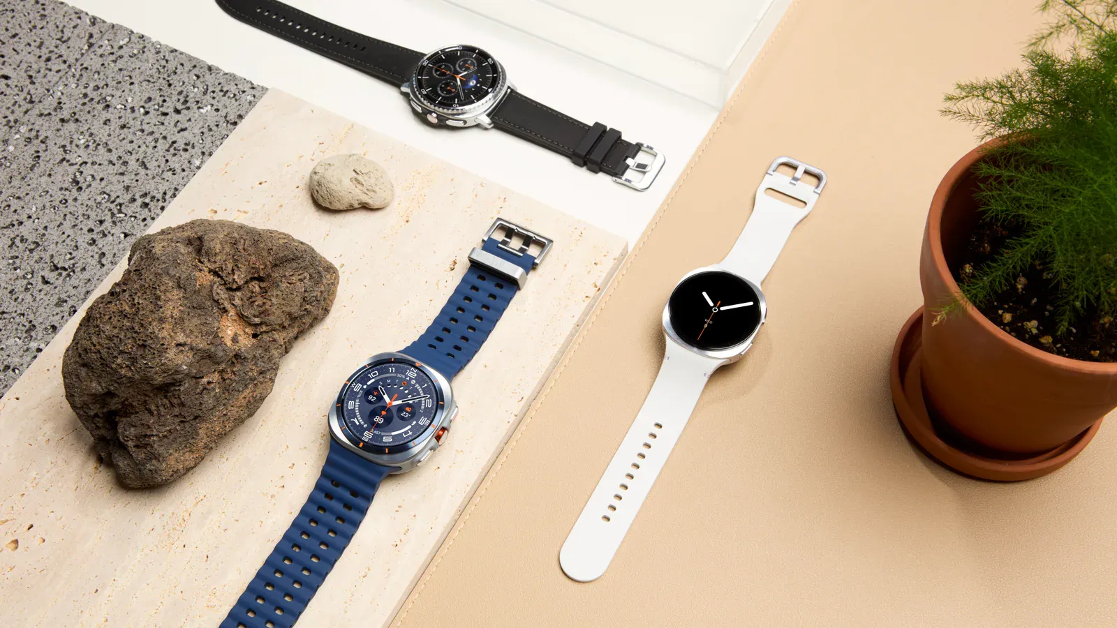 Samsung Galaxy Watch8-serien fotograferet i flere modeller og farver.