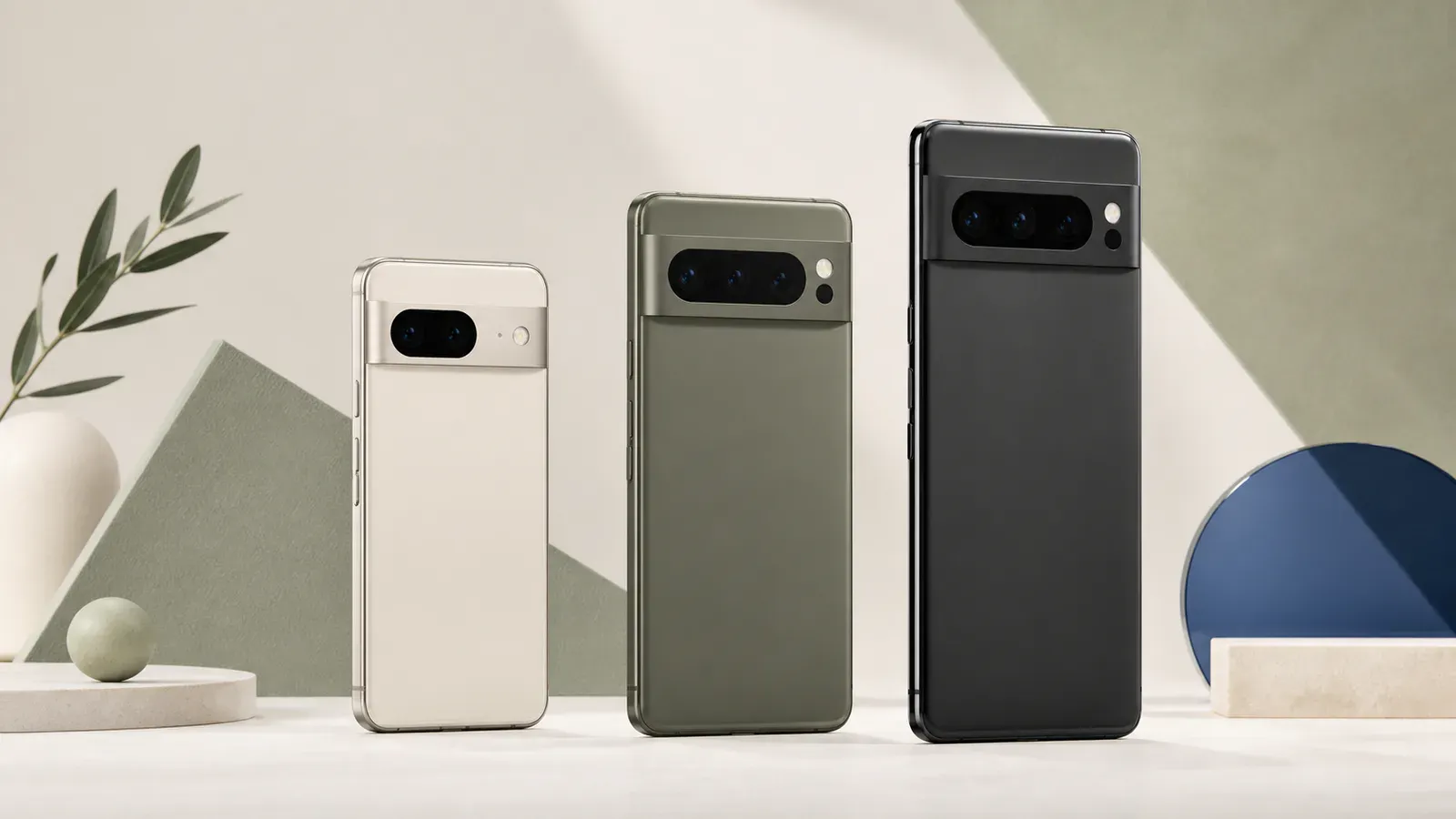 Tre generiske smartphones i forskellig størrelse på en lys studiobaggrund.