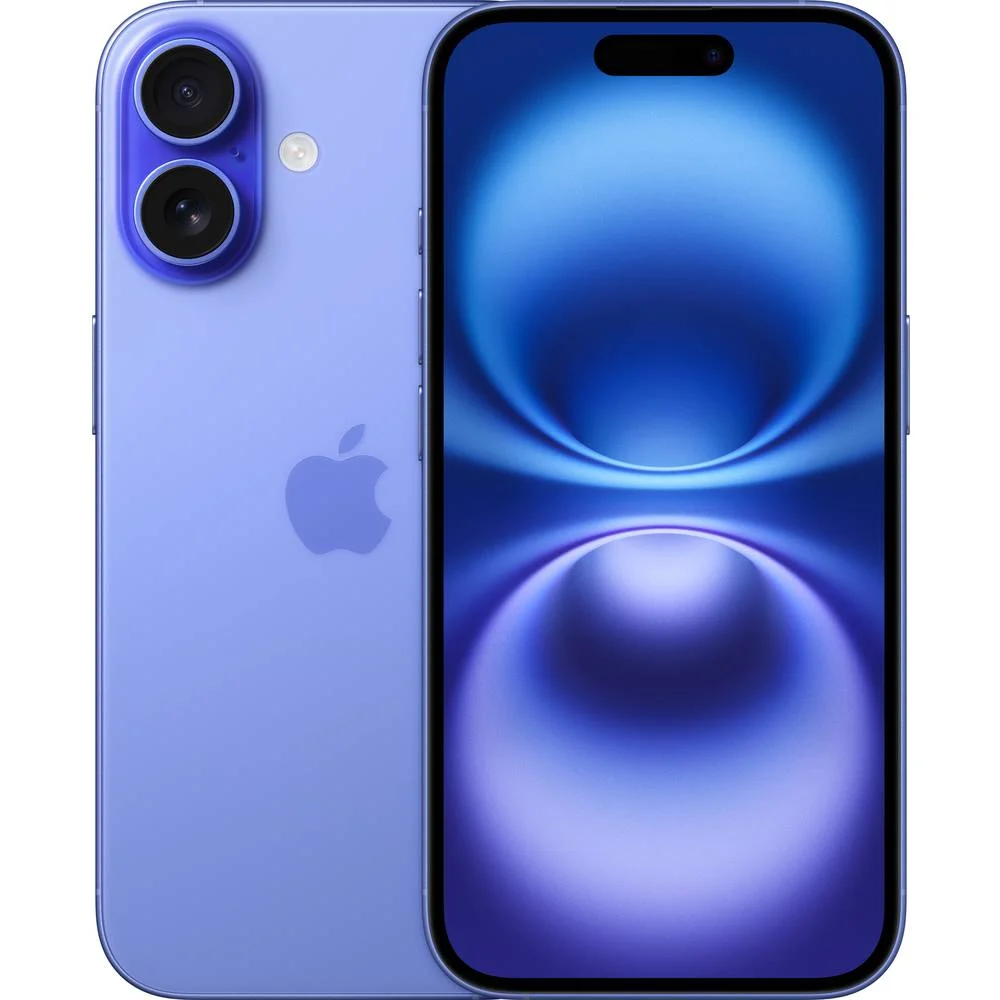 Apple iPhone 16, 128GB Ultramarine på en neutral baggrund.