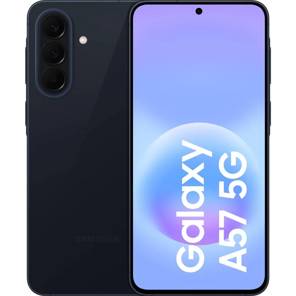 Samsung Galaxy A57 5G 128GB Awesome Navy på en neutral baggrund.